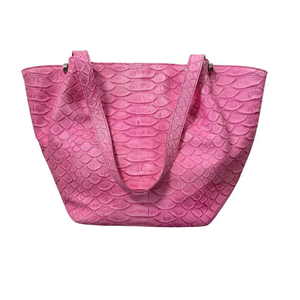 Claudia Firenze Pink Leather Python Embossed Tote Bag Italy Made Shoulder Purse